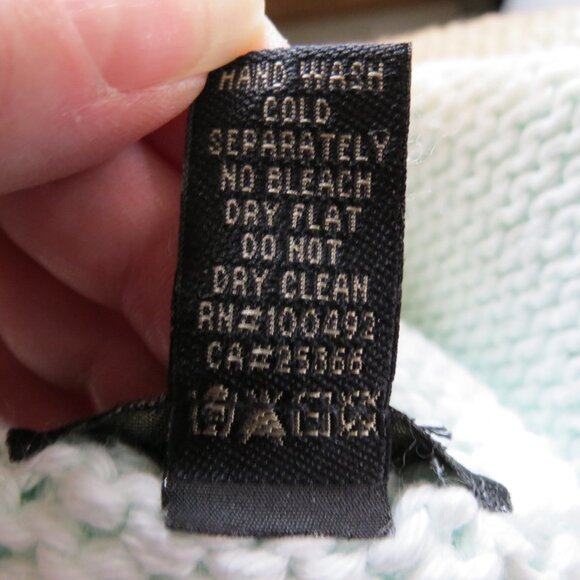 Pure Handknit Seafoam Green V-Neck Sweater 100% Cotton Button Details Medium - Picture 9 of 9